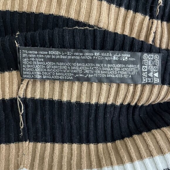 2/$30 ZARA Black Beige Striped Knit Turtleneck Sweater Button Forearm #8703 - Picture 6 of 7
